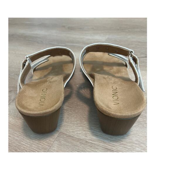 Vionic Maggie Sandal Wedge Heels Studs Slide Adjustable Straps Beige Women Sz 10 - Picture 5 of 8